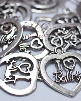 Pandantiv I love ballet, argintiu antic