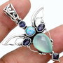 Ag293 - Pandantiv, argint 925, calcedonie, iolite si fire opal, albastru bleu, aripi inger
