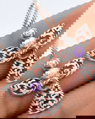 Ag289 - Cercei cu tortite, argint 925, ametist, ingerasi