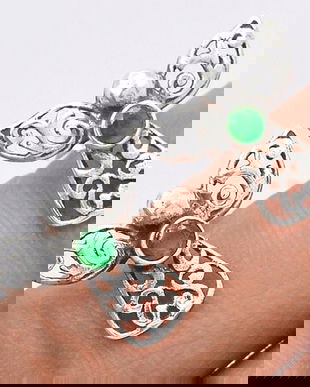 Ag282 - Cercei cu tija, argint 925, radacina de smarald, ingerasi