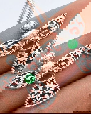 Ag278 - Cercei cu tortite, argint 925, radacina de smarald, ingerasi