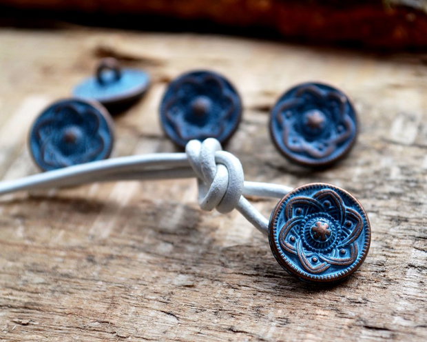 Inchizatoare nasture cupru, patina albastra, 15mm (CPLAK 039)