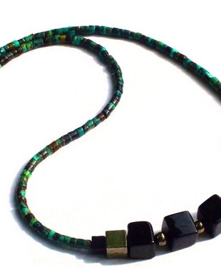 Colier barbati / unisex din Argint 925, Turcoaz natural, Onix, Pirita - CO258 - Choker elegant, colier casual, colier barbatesc