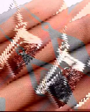 Ag198 - Cercei cu tortite, argint 925, turmalina bruta, negru