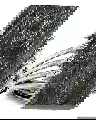 Ag245 - Inel, argint 925, turmalina bruta, neagra