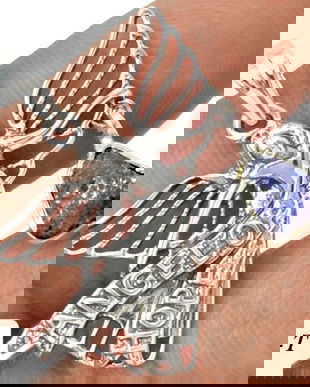 Ag138 - Pandantiv, argint 925, tanzanit brut, Ingerul Sperantei