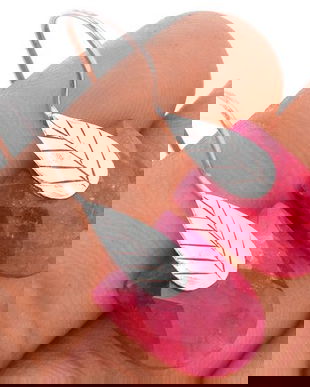 Ag292 - Cercei cu tortite, argint 925, radacina de rubin fatetata