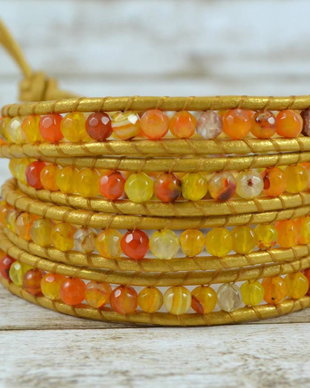 Bratara wrap cu snur de piele si cristale ''Sol''
