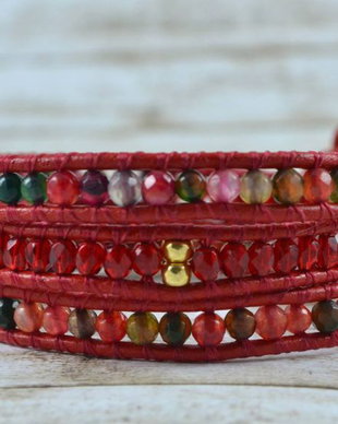 Bratara wrap cu snur de piele si cristale ''Poppy''