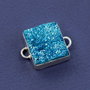 Conector  titanium druzy  electroplacat - albastru ceruleum  in rama argintata