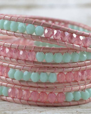 Bratara wrap cu snur de piele si cristale ''Sweets''
