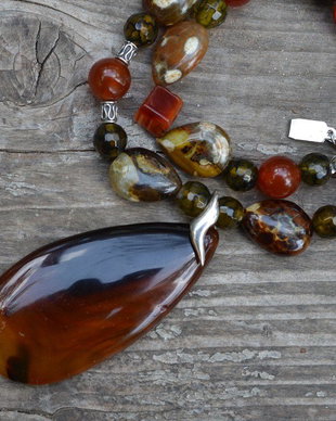 Colier din agate de foc si carneol