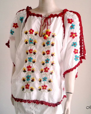 Bluza tip ie ethno urban cu broderie impaslita si cusuta - VANDUT