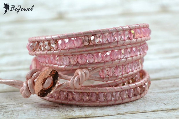 REZERVATA! -Bratara wrap snur de piele si cristale ''Life is peachy!''