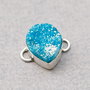 Conector  titanium druzy  electroplacat - albastru ceruleum  in rama argintata