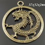 8049 - (2buc) Pandantiv / charm, dragon, bronz, cerc