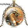 8051 - Pandantiv medalion, colier, print dragon, cabochon sticla, lantisor, steampunk