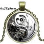 8059 - Pandantiv medalion, colier, print dragon, cabochon sticla, lantisor, steampunk
