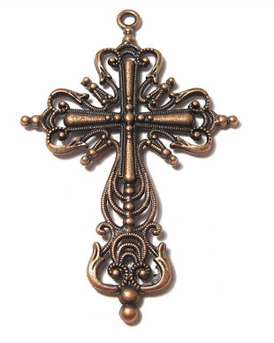 Pandantiv metalic, cruciulita, cupru, 64x43 mm