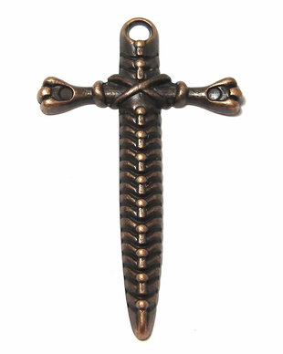 Pandantiv metalic, cruciulita, cupru, 52x33 mm