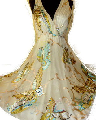 Fluturi colorati, rochie de matase naturala