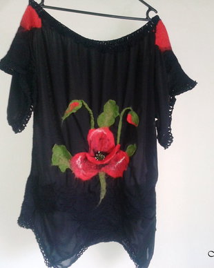 Bluza din voal matase cu mac 3D impaslit vandut