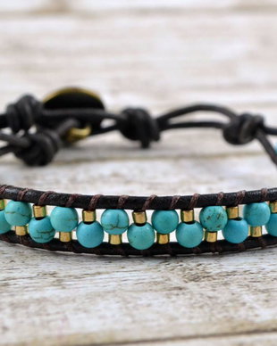 Bratara wrap  cu snur de piele si pietre semipretioase ''Chic''