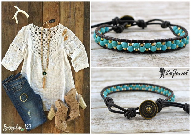 Bratara wrap  cu snur de piele si pietre semipretioase ''Chic''