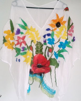 Bluza bohemian hippie din matase cu flori impaslite- vandut