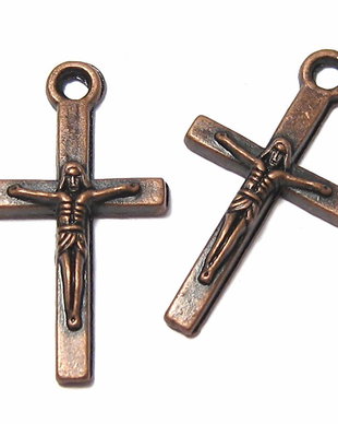 Pandantiv metalic, cruciulita, cupru, 24x13 mm