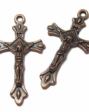 Pandantiv metalic, cruciulita, cupru, 32x18 mm