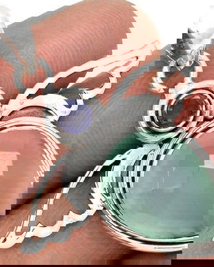 Ag303 - Pandantiv, argint 925, calcedonie bleu, iolite