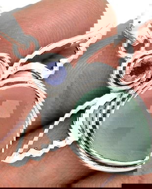 Ag305 - Pandantiv, argint 925, calcedonie bleu, iolite