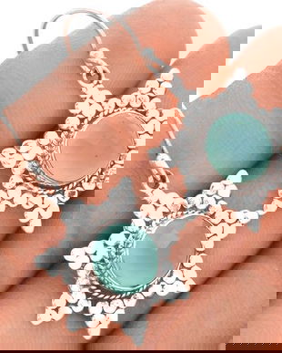 Ag300 - Cercei cu tortite, argint 925, calcedonie bleu, stelute / fulg de nea