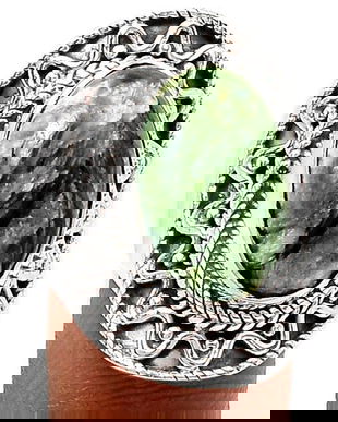 Ag239 - Inel, argint 925, serafinit rusesc, verde padure