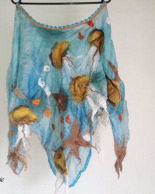 Bluza boho chic hippie din matase naturala si animale oceanice impaslite - Deep Ocean- vandut