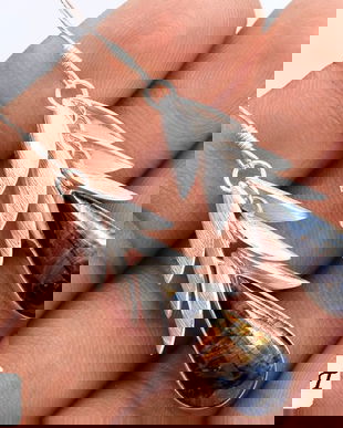 Ag189 - Cercei cu tortite, argint 925, pietersit / piatra furtunii, picatura frunze