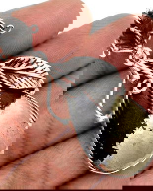 Ag312 - Pandantiv, argint 925, pirita in magnetit, picatura, floare