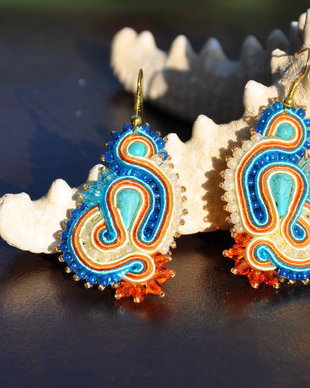 Cercei soutache turcoaz-portocaliu