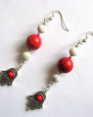 cercei howlite rosu si alb 27105