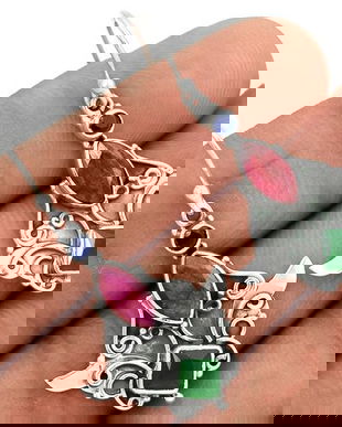 Ag310 - Cercei cu tortite, argint 925, radacina de smarald, safir si rubin fatetat, inger pazitor