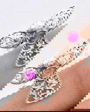 Ag306 - Cercei cu tija, argint 925, radacina de rubin, ingerasi