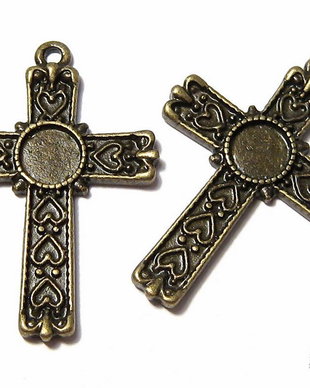 Pandantiv metalic, cruciulita, bronz, 30.5x21.5 mm