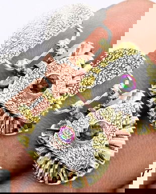 Ag195 - Cercei cu tija / surub, argint 925, topaz nuante curcubeu, placat cu aur