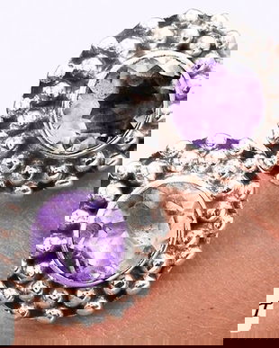 Ag188 - Cercei cu tija / surub, argint 925, maetist fatetat, mov lila