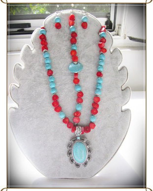 SET- CORAL ROSU SI TURQOISE BLEU