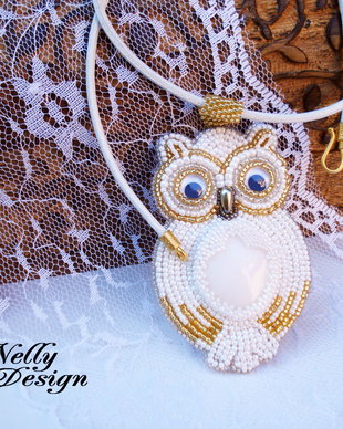 "Little white owl" - Colier