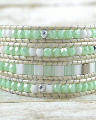 REZERVATA ---Bratara wrap snur de piele si cristale ''Minty''