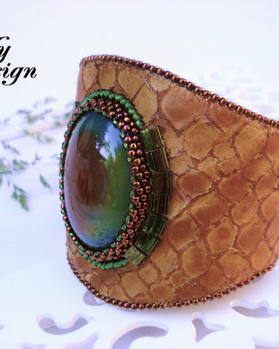 "Green Snake" - Bratara piele naturala