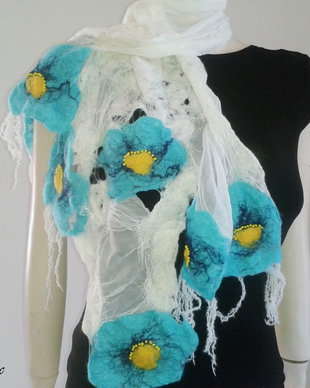 vandut Esarfa de vara/ primavara impaslita, cu matase - Bleu Poppys